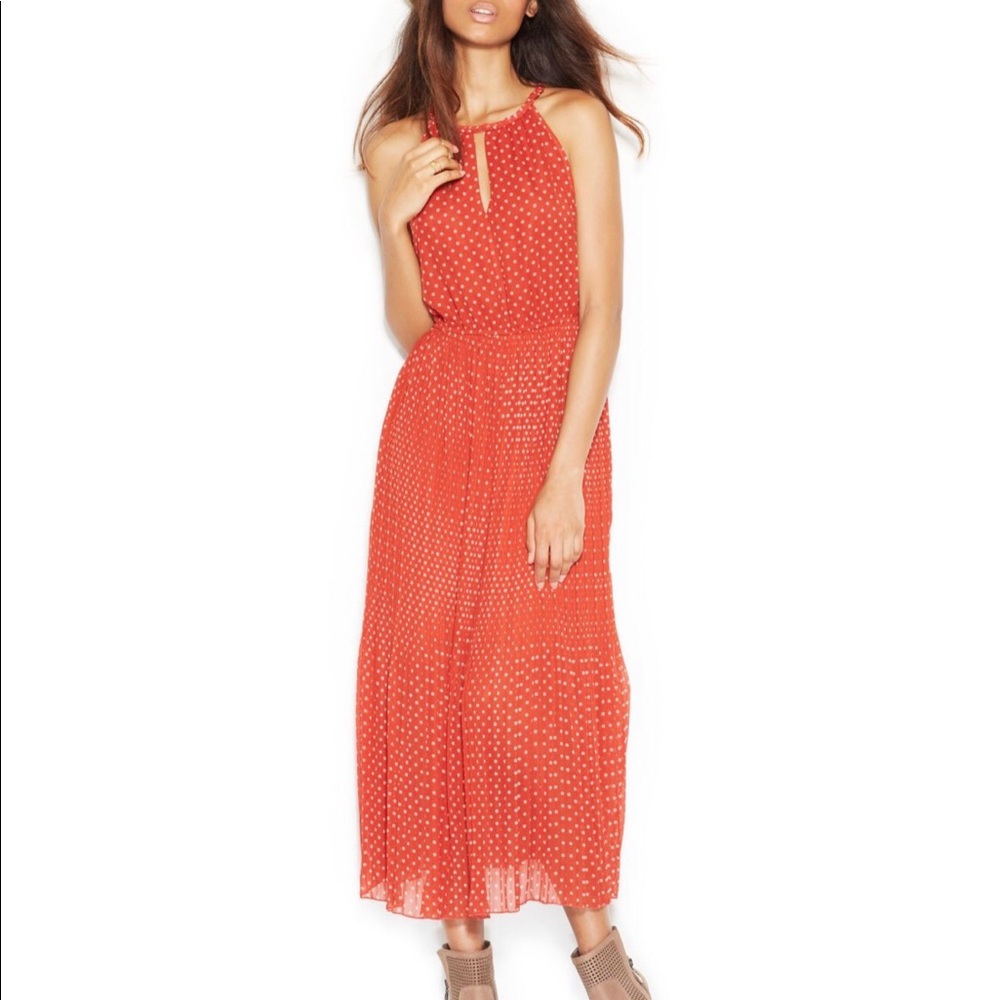 Maison Jules Sleeveless Pleated Polka dot Midi Dress